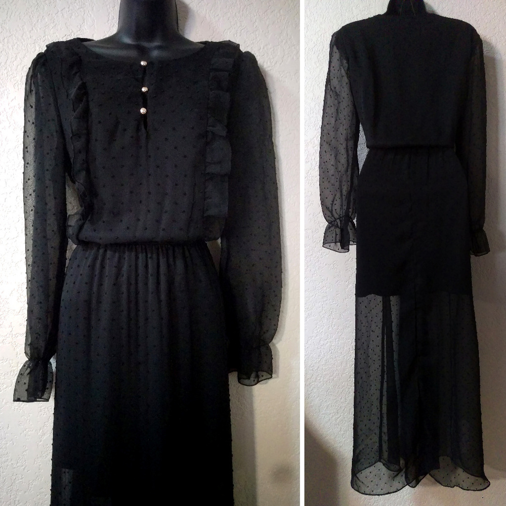 Sheer polka dot maxi-over-mini prairie dress M